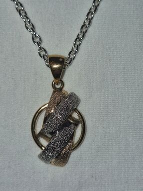 Gold and Silver Two-Tone Textured Pendant Necklace - Women's Jewelry